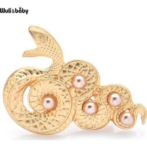 Wuli&baby Big Metal Snake Brooches Simulated-pearl Animal Brooch Pins For Women Jewelry Accessory Gift