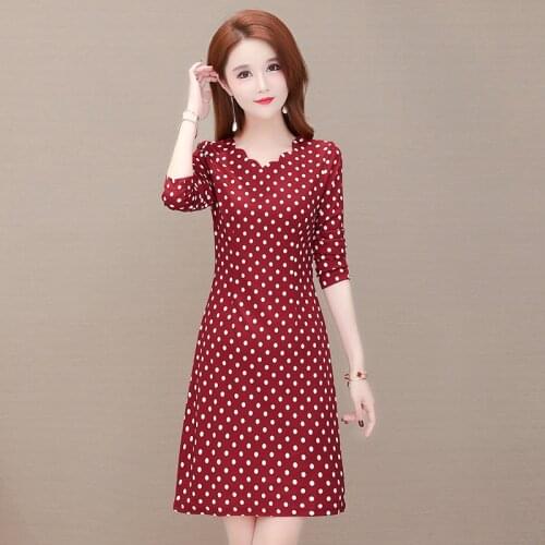 2021 Plus Size Polka Dot Dress Women Spring Autumn Long Sleeve Office Ladies Work Dress Female Fashion Knee-Length Midi Dress