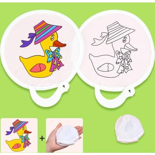 24cm Foldable Carry DIY Graffiti Fan Toys For Children Painting Ancient Round Fan With Line Draft Arts Craft Girl Gift 2020 NEW