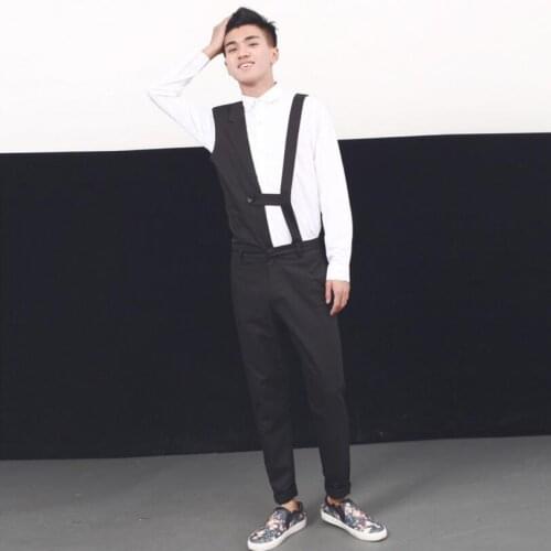 27-44 New 2017 Mens clothing GD Hair Stylist fashion street personality slim black skinny pants jumpsuit plus size costumes