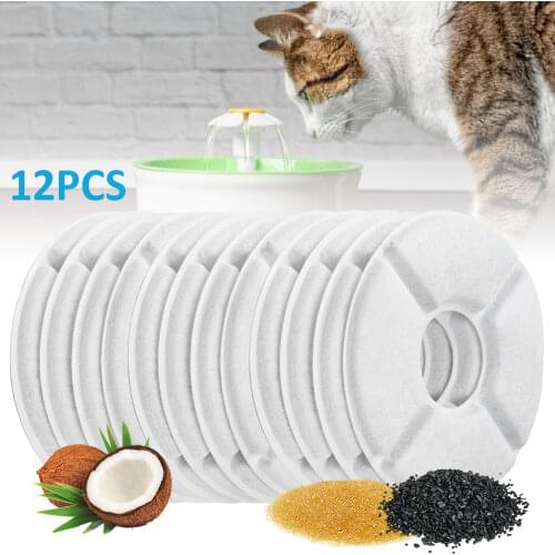 12Pcs Replacement Filters 3 Filtration System Pet Water Fountain Activated Carbon Filters for Cat Drinking Automatic Dispenser