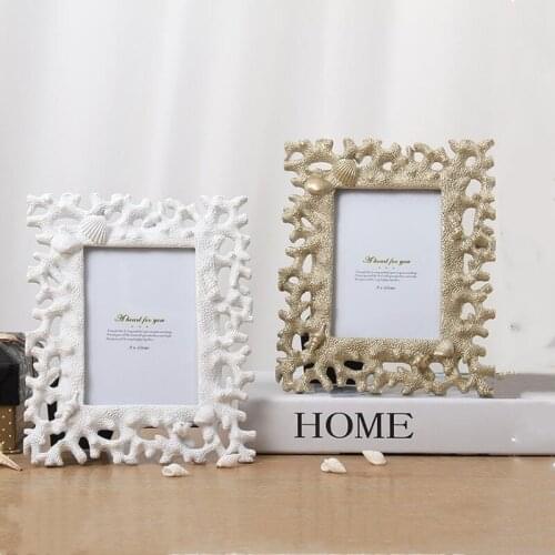 8 Inch Mediterranean Style Marine Life Coral Shell Conch Resin Photo Frame