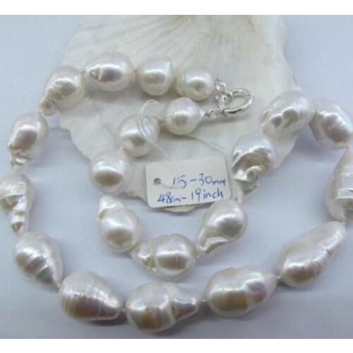 Free shipping High Quality 15-30mm Natural White Baroque Fresh Water Pearls Necklace
