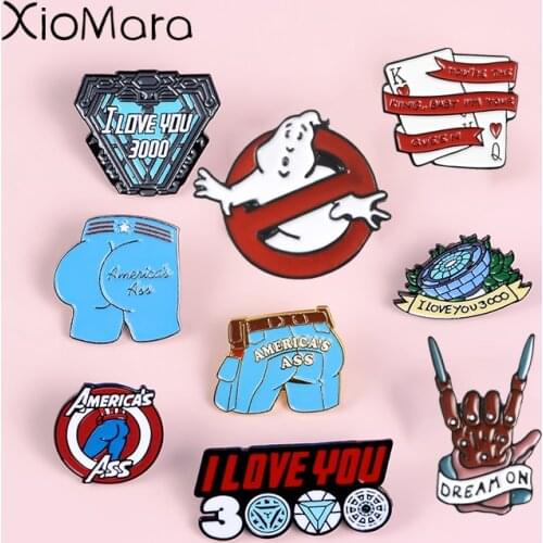 American Film Classic Anime Hero Series Enamel Pins I Love You Tony Steve Bruce Brooches Badge Lapel Pins For Movie Fans Friends