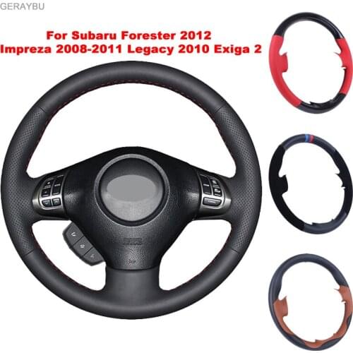 GERAYBU Custom DIY Leather Hand-Sewn Car Steering Wheel Cover For Subaru Forester 2012 Impreza 2008-2011 Legacy 2010 Exiga 2