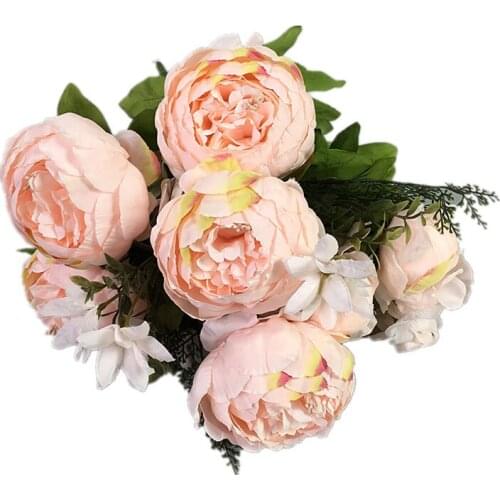 Artificial Rose Flower Plants Home Decoration Silk Flowers Fall Vivid rose Peony Fake Leaf Wedding Home Party Decor Florale