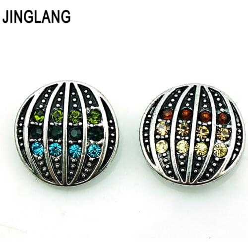 JINGLANG 2 Color 18mm Snap Button Rhinestone Metal Clasp Button Fashion Interchangeable Jewelry Accessories Free Shipping