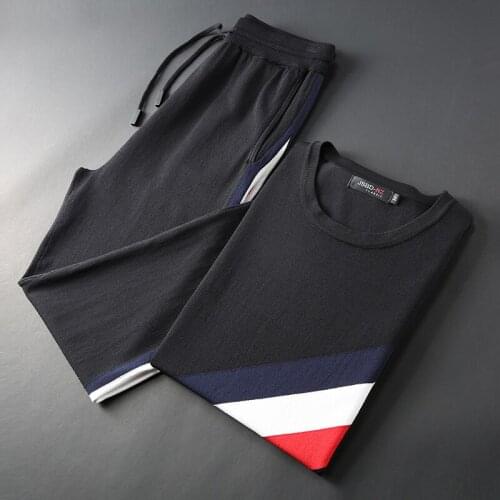 JSBDSummer patchwork silk sportswear breathable and sweat-absorbing fabric men slim, short-sleeved casual sports suit