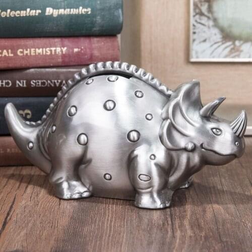 Alloy Dinosaur Figurine Piggy Bank Decorative Wrought Iron Art Money Box Trinket Souvenir Gift and Craft Ornament Accessories