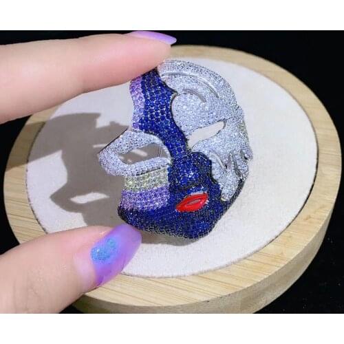 Cubic zircon mask brooch unisex jewelry 925 sterling silver fine women men jewelry free shipping high quality