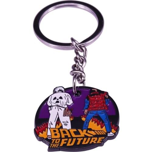 The Time-traveling Memorial Key Chain Michael J. Fox and Doc Christopher Lloyd