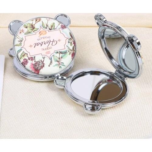 CSHOU254 Mini Retro Makeup Mirror panda Makeup Compact Pocket Flower Mirror