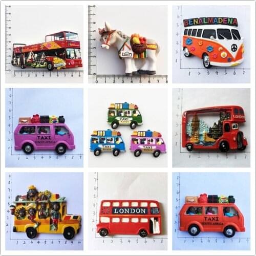 World Tourist Fridge Magnet Souvenir Dominican Republic South Africa Kenya Spain Madeira London Bus TAXI Car Magnets Craft Decor