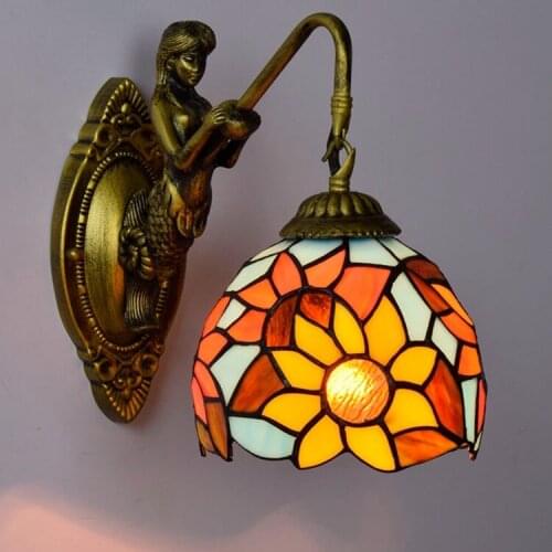 Fashion tiffany sunflower Mediterranean Mermaid mirror light fashion rustic wall lamp bed lamps