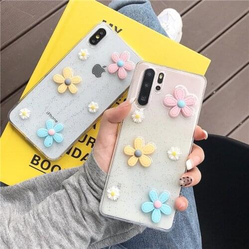 Soft Silicone Glitter 3D Flowers For Huawei Honor V20 V10 V9 Mate 10 P20 P30 Pro Lite Nova 4E 3E P10 Plus Transparent Case Cover