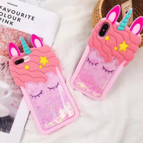 3D Cartoon Soft Silicone Quicksand Unicorn Liquid Phone Case for Phone12 11 Pro Max Case for IphoneX XR Case 8 7 6 Plus Cover