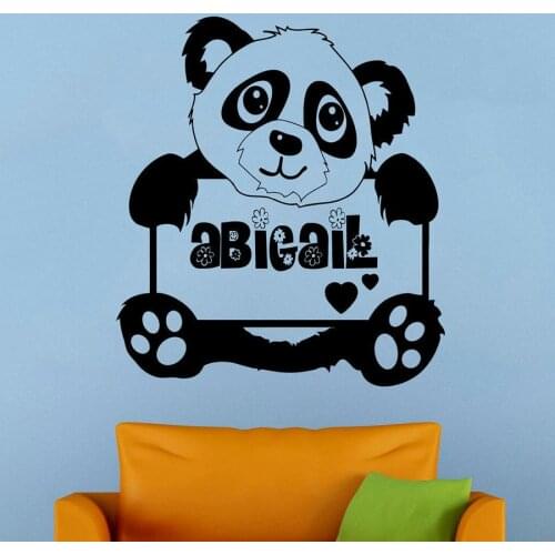 Cute Panda Wall Decal Personalized Name Custom Family Name Vinyl Wall Sticker Kids Bedroom Nursery Interior Decor Mural Art M467