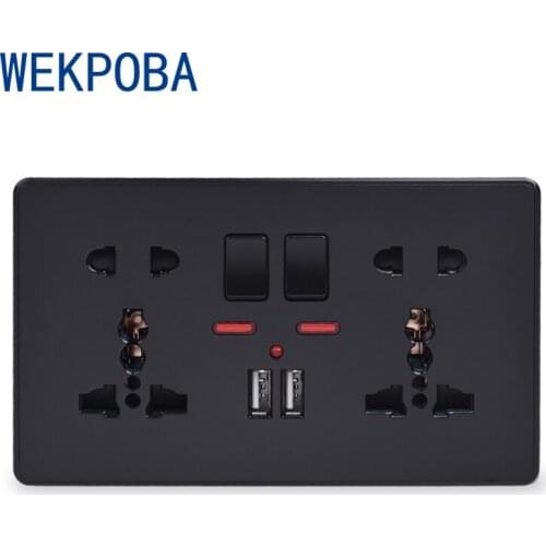 WEKPOBA Wall Power Socket Double Universal 3/5 Hole Switched Outlet With Neon 2.1A Dual USB Charger Port LED Indicator