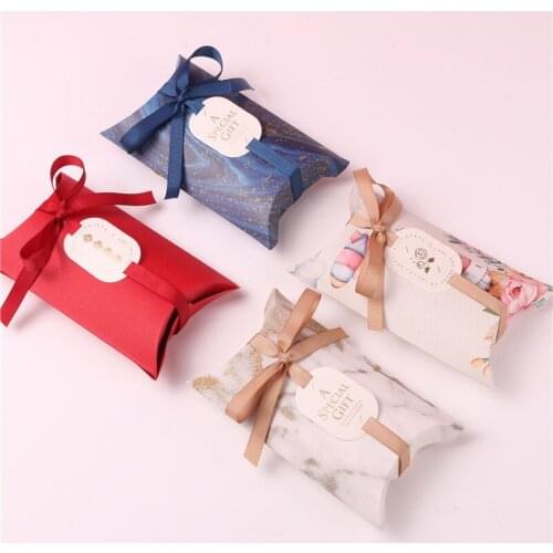 New Craft Paper Favor Candy Box Bag Pillow Shape Wedding Favor Gift Boxes pie Birthdays Event Party Packing Gift Box Bags