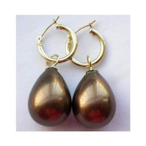 New Arrival Favorite Pearl Earrings Beautiful 20mm Drip Coffee South Sea Shell Pearl Dangle Earring 14k/20 GP Fine Women Gift