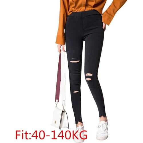 Autumn new black Fashion Leggings ripped leggings plus size Imitation denim leggings clothes for women