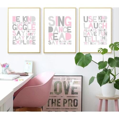 Pink Nursery Quote Wall Art Canvas Poster and Print Minimalis Nordic Kids Decoration Picture Painting Baby Girl Bedroom Decor