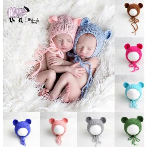 Newborn Baby Girl Boy Mohair Bear Hat Photography Props Baby Photo Shoot Studio Posing Props Caps Infant fotografia Accessories
