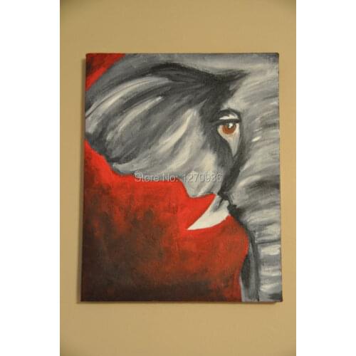 Dark Red Beautiful Sky the Tall Big Elephant Big Eyes Huge Ears 100% Handmade Oil Painting On Canvas Landscape Paintings