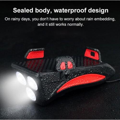 4 In 1 Bicycle Headlight Bike Front Light With Horn Phone Holder Rainproof USB Charging 4000 MAh Battery 3 LED MTB Front Lamp