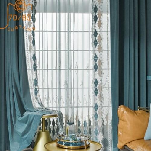 Embroidery Lace Stitching Thickening Shading Flannel Curtains for Living Room and Bedroom Bay Windows Customized Products