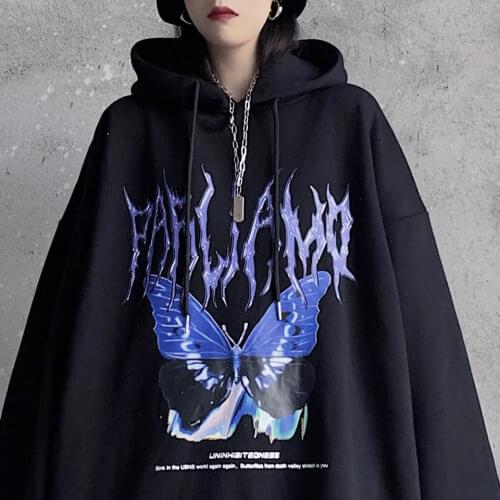 Street ladies sweatshirt butterfly print hoodie oversized Harajuku style hooded plus size couple sweatshirt ladies streetwe