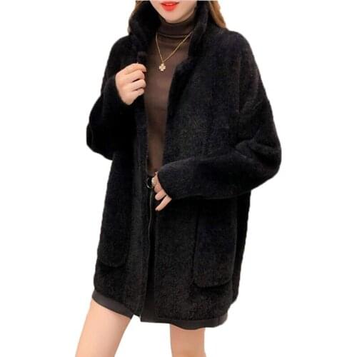 Velvet Suit Collar Windbreaker Womens 2019 Spring autumn Fashion Knit Jacket Mid-Long Cardigan Wild Fashion Windbreaker A681