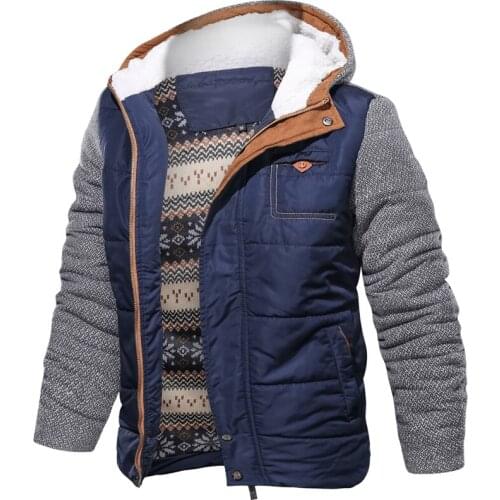 Winter Mens Warm Parkas Thick Fleece Cotton Padded Jackets Casual Slim Patchwork Hooded Coats Euro Size XXXL Jackets Overcoat