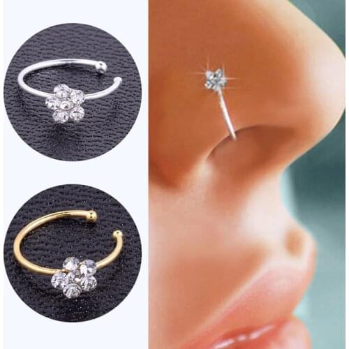 1PC Nostril Stainless Nose Hoop Plum Nose Rings Clip Colorful Fake Rhinestone Piercing Body Jewelry For Women Girl Nose Nails