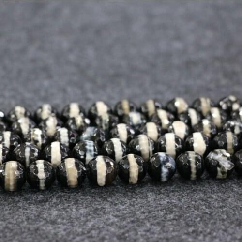 10mm 38pcs/lot, TOP Quality ! Black Faceted Handmade Loose Spacer Round Natural Stone Beads Bracelet DIY Jewelry Making