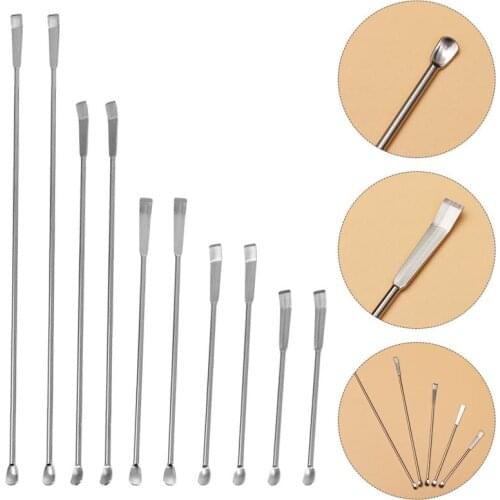 10pcs Stainless Steel Laboratory Spatula Micro Medicine Spoon Sampling Scoop