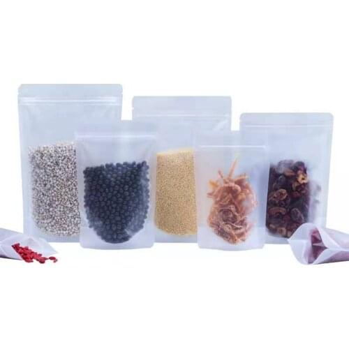1000pcs Sealable Frosted Transparent Plastic Bags Stand Up Zip Pouches Heat Seal Food Packaging Bag for Bean Grains Tea Storage