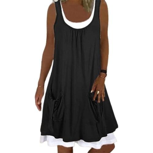 2021 Women Vest Dresses Outfit Bandage Pockets Solid Color Sleeveless Vest Loose Dress Женское платье