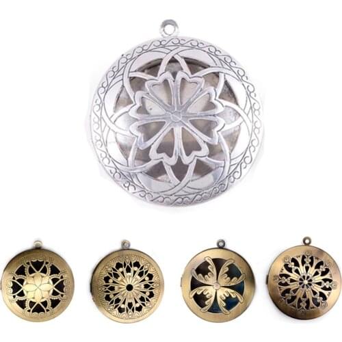 32mm Antique Silver Color Round Sun Flower Essential Oil Diffuser Locket Pendant For DIY Pendant Necklace Jewelry Making