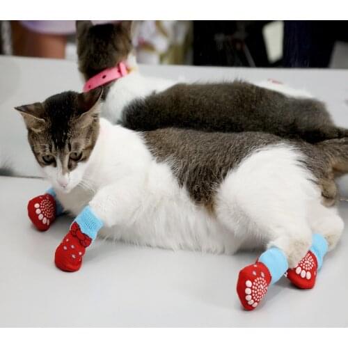 4pcs/Set Cute Puppy Dog Knit Socks Small Dogs Cotton Anti-Slip Cat Shoes For Autumn Winter Indoor Wear Slip On Paw Protector