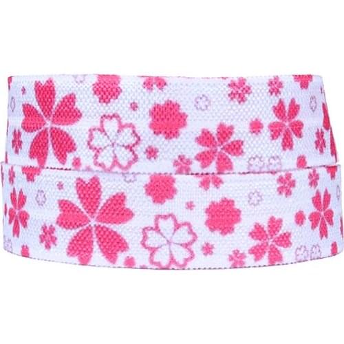 50 yards/lot) Wholesale 5/8" flower patterns fold over elastic ribbon for hair ties