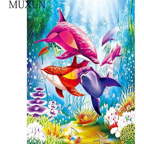 Muxun 5D Diamond Painting Animals Full Square/Round Diy Diamond Embroidery Dolphin Home Decor Mosaic Underwater World Sale X0328