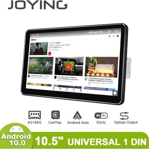 Joying Android 10 Car Radio Stereo 10.5” Universal Central Multimedia 1 din Video Players Head Unit Wireless Carplay 4G Module