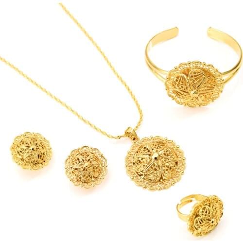 Bangrui Latest Ethiopian Traditional Jewelry Set Necklace Earrings/Pendant/Ring Yellow Color Eritrea Womens Fashion gifts