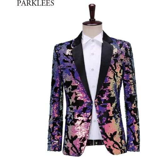 Colorful Shiny Glitter Sequin Blazer Men Luxury Slim Fit Flipping Men Blazers Wedding Party Club Prom Singer Suit Jacket Costume