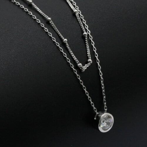New 925 Sterling Silver Round Large Zircon Pendant Double Chain Necklace Simple Design Suitable for Girls asGift Fashion Jewelry