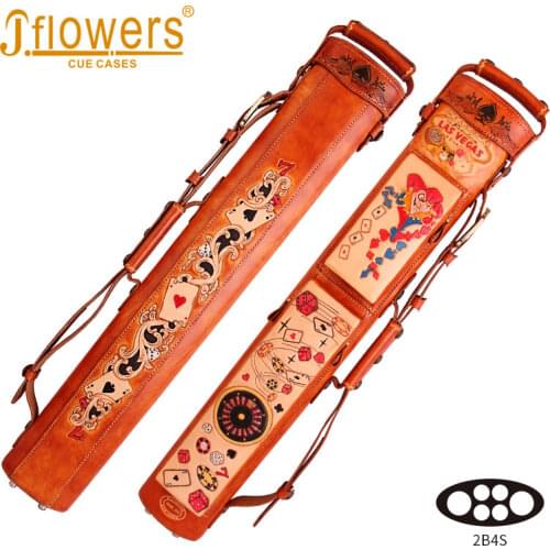 JF Billiard Case 6 Holes 2 Butt 4 Shaft High Capacity 85*10*13cm Genuine Leather Case Oval Embroidery Bag Billiard Accessories