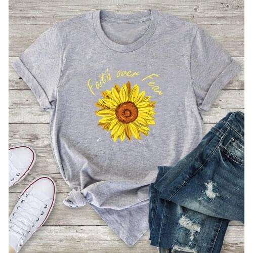Colored Christian Faith over Fear Sunflower T-Shirt 100% Cotton graphic grunge tumblr funny women unisex Fashion tshirt top tee