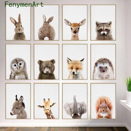 Giraffe Bunny Elephant Canvas Painting Child Poster and Print Nursery Wall Art Forest Animal Picture for Kid Baby Bedroom Decor