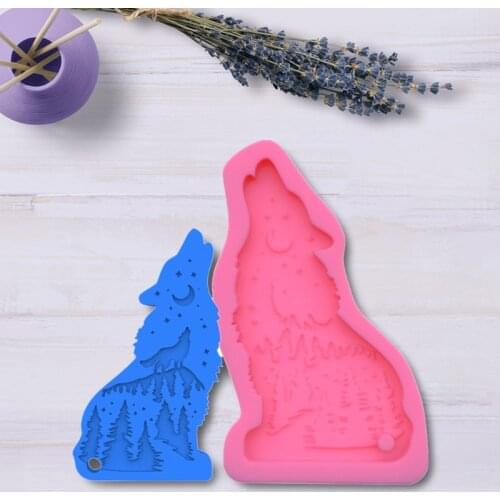 DIY Shiny Wolf Keychain Epoxy Resin Mold Necklace Pendant Silicone Mould Handmade Crafts Jewelry Decoration Casting Tools